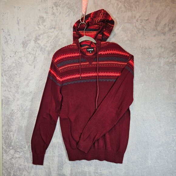 Carbon Womens Medium Hooded Sweater Red & Blue Stripes Knit Design - Picture 1 of 11